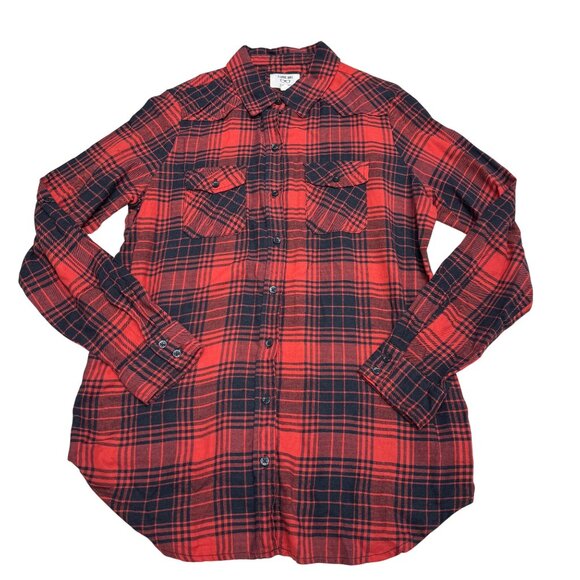 I Love H81 Tops - I Love H81 Women's Red Plaid Button Down LS Shirt, Size L